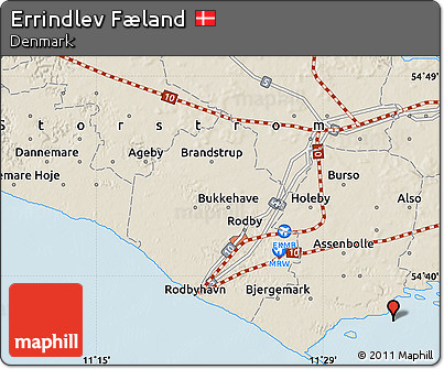 Shaded Relief Map of Errindlev Fæland