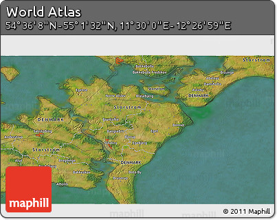 Satellite 3D Map of the Area around 54° 48' 50" N, 11° 58' 29" E