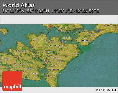 Satellite 3D Map of the Area around 54° 48' 50" N, 11° 58' 29" E