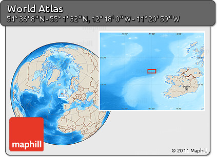 Shaded Relief Location Map of the Area around 54° 48' 50" N, 11° 49' 29" W