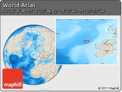Shaded Relief Location Map of the Area around 54° 48' 50" N, 11° 49' 29" W
