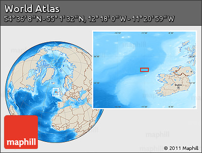 Shaded Relief Location Map of the Area around 54° 48' 50" N, 11° 49' 29" W