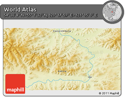 Physical 3D Map of the Area around 54° 48' 50" N, 120° 46' 30" E