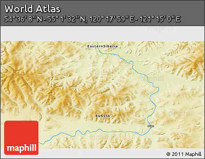 Physical 3D Map of the Area around 54° 48' 50" N, 120° 46' 30" E