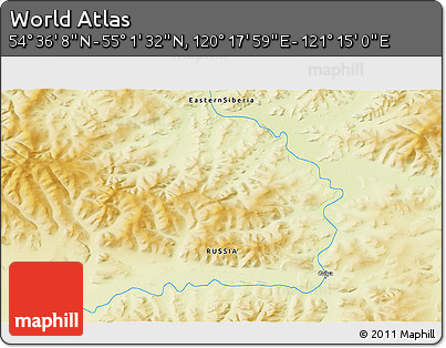 Physical 3D Map of the Area around 54° 48' 50" N, 120° 46' 30" E