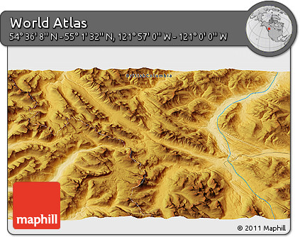 Physical 3D Map of the Area around 54° 48' 50" N, 121° 28' 29" W