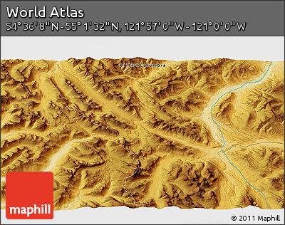 Physical 3D Map of the Area around 54° 48' 50" N, 121° 28' 29" W