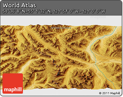 Physical 3D Map of the Area around 54° 48' 50" N, 121° 28' 29" W