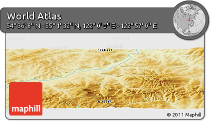Physical Panoramic Map of the Area around 54° 48' 50" N, 122° 28' 29" E