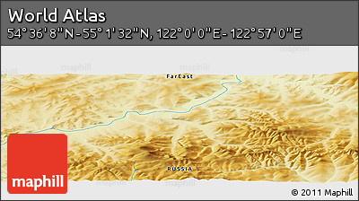Physical Panoramic Map of the Area around 54° 48' 50" N, 122° 28' 29" E