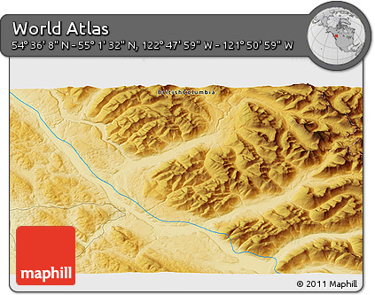 Physical 3D Map of the Area around 54° 48' 50" N, 122° 19' 29" W