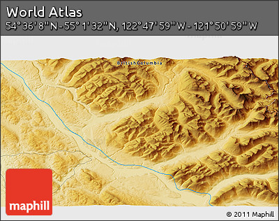Physical 3D Map of the Area around 54° 48' 50" N, 122° 19' 29" W