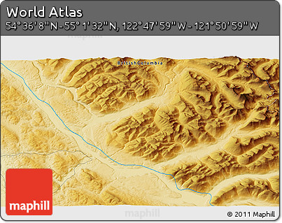 Physical 3D Map of the Area around 54° 48' 50" N, 122° 19' 29" W
