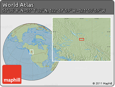 Savanna Style Location Map of the Area around 54° 48' 50" N, 122° 19' 29" W, hill shading