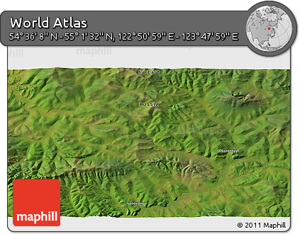 Satellite 3D Map of the Area around 54° 48' 50" N, 123° 19' 29" E