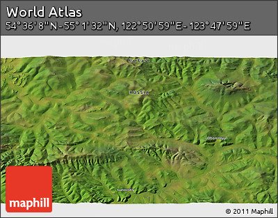 Satellite 3D Map of the Area around 54° 48' 50" N, 123° 19' 29" E