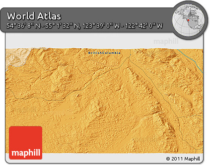 Political 3D Map of the Area around 54° 48' 50" N, 123° 10' 30" W