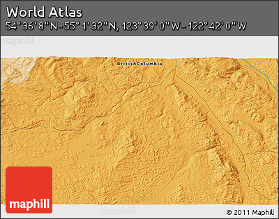 Political 3D Map of the Area around 54° 48' 50" N, 123° 10' 30" W