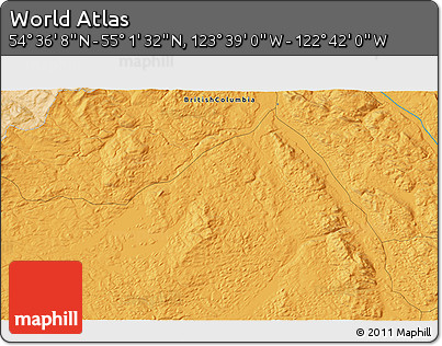 Political 3D Map of the Area around 54° 48' 50" N, 123° 10' 30" W