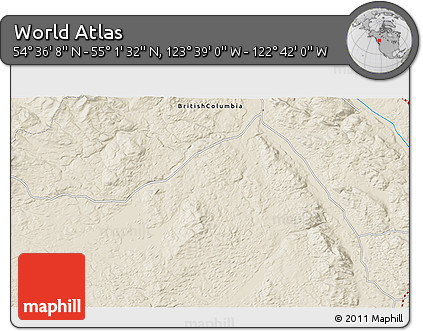 Shaded Relief 3D Map of the Area around 54° 48' 50" N, 123° 10' 30" W