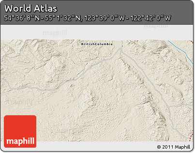 Shaded Relief 3D Map of the Area around 54° 48' 50" N, 123° 10' 30" W