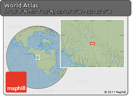 Savanna Style Location Map of the Area around 54° 48' 50" N, 123° 10' 30" W, hill shading