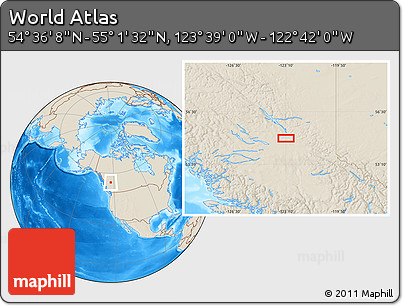 Shaded Relief Location Map of the Area around 54° 48' 50" N, 123° 10' 30" W