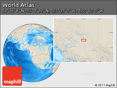 Shaded Relief Location Map of the Area around 54° 48' 50" N, 123° 10' 30" W