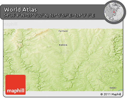 Physical 3D Map of the Area around 54° 48' 50" N, 127° 34' 30" E