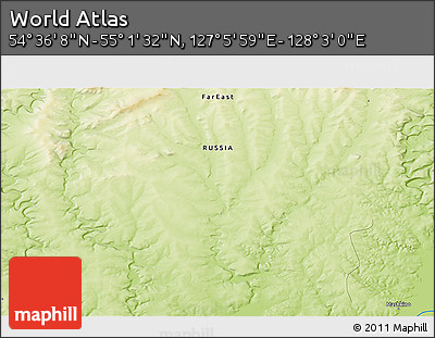 Physical 3D Map of the Area around 54° 48' 50" N, 127° 34' 30" E