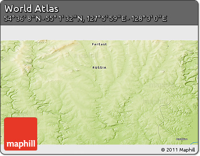 Physical 3D Map of the Area around 54° 48' 50" N, 127° 34' 30" E