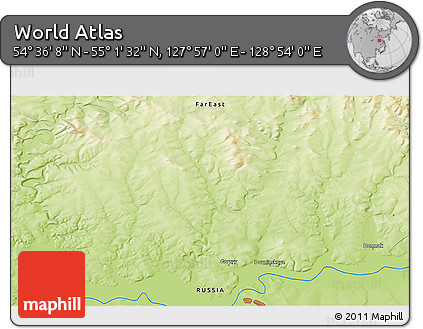 Physical 3D Map of the Area around 54° 48' 50" N, 128° 25' 30" E