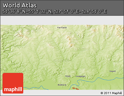 Physical 3D Map of the Area around 54° 48' 50" N, 128° 25' 30" E