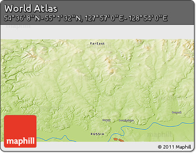 Physical 3D Map of the Area around 54° 48' 50" N, 128° 25' 30" E
