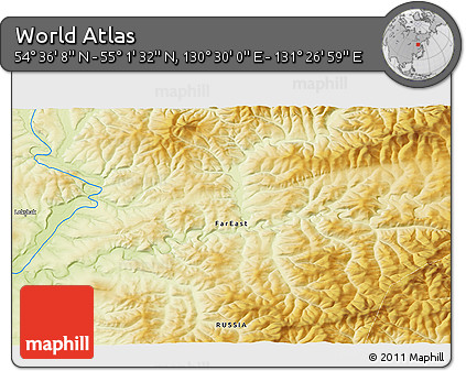 Physical 3D Map of the Area around 54° 48' 50" N, 130° 58' 29" E