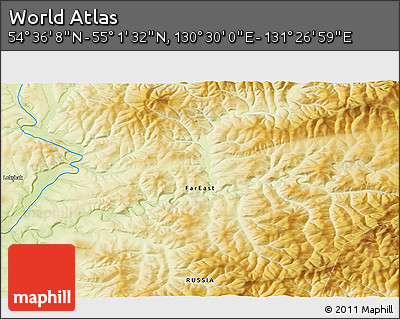 Physical 3D Map of the Area around 54° 48' 50" N, 130° 58' 29" E