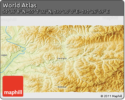Physical 3D Map of the Area around 54° 48' 50" N, 130° 58' 29" E