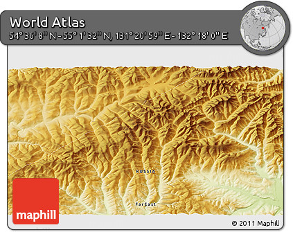 Physical 3D Map of the Area around 54° 48' 50" N, 131° 49' 29" E