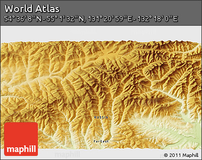 Physical 3D Map of the Area around 54° 48' 50" N, 131° 49' 29" E