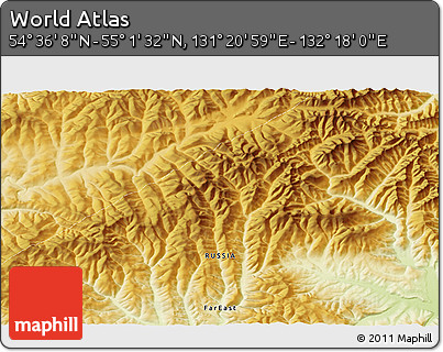 Physical 3D Map of the Area around 54° 48' 50" N, 131° 49' 29" E