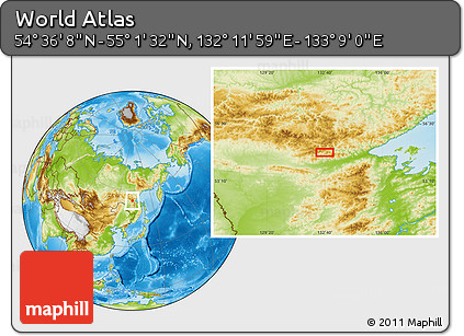 Physical Location Map of the Area around 54° 48' 50" N, 132° 40' 30" E
