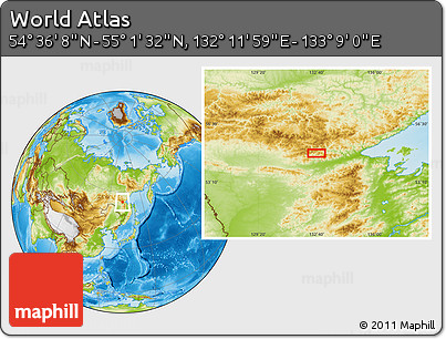 Physical Location Map of the Area around 54° 48' 50" N, 132° 40' 30" E