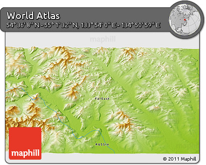 Physical 3D Map of the Area around 54° 48' 50" N, 134° 22' 30" E