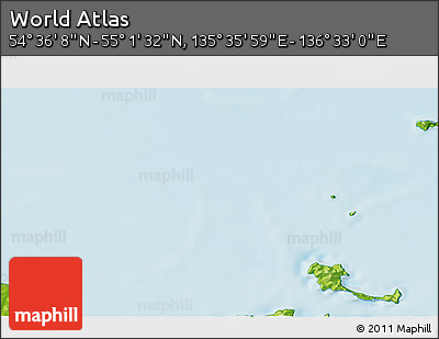 Physical 3D Map of the Area around 54° 48' 50" N, 136° 4' 29" E