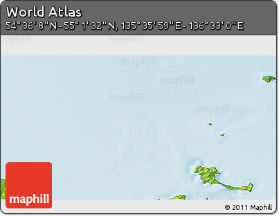 Physical 3D Map of the Area around 54° 48' 50" N, 136° 4' 29" E