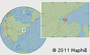 Savanna Style Location Map of the area around 54° 48' 50" N, 136° 55' 30" E, hill shading