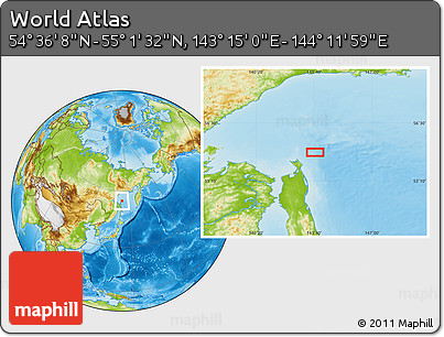 Physical Location Map of the Area around 54° 48' 50" N, 143° 43' 29" E