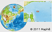 Physical Location Map of the area around 54° 48' 50" N, 145° 25' 30" E