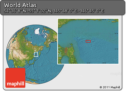 Satellite Location Map of the Area around 54° 48' 50" N, 146° 16' 30" E