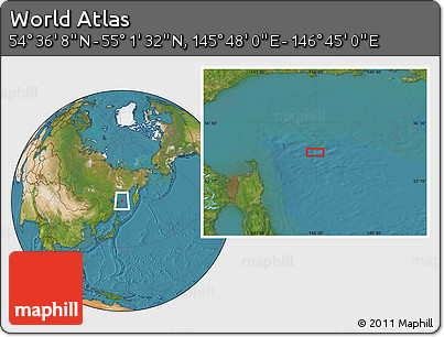 Satellite Location Map of the Area around 54° 48' 50" N, 146° 16' 30" E